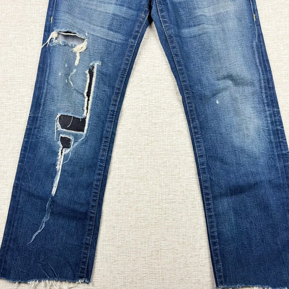 True Religion Mens 34x30 Y2K Distressed Festival  Blue Jeans Patchwork USA Made